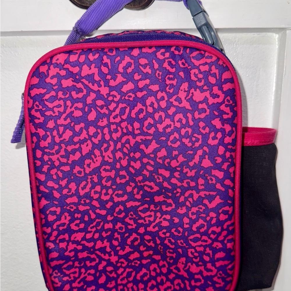 Pink and Purple leopard print Kids Lunch Bag & Justice brand water bottle holder